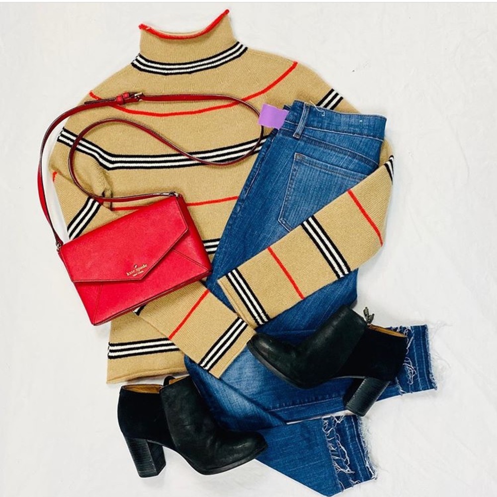 Burberry Icon Striped Cashmere Turtleneck Sweater